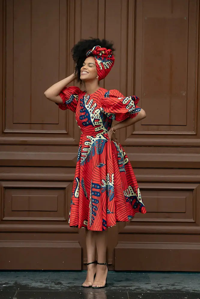 Nefertiti Red Flared Dress Dresses
