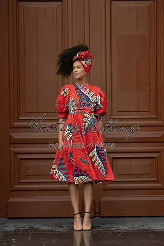 Nefertiti Red Flared Dress Dresses