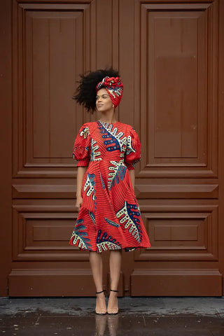 Nefertiti Red Flared Dress Dresses