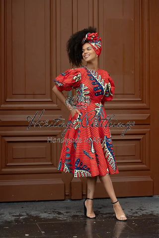 Nefertiti Red Flared Dress Dresses