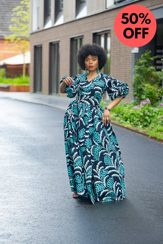 Nia Blue And Black Maxi Dress Dresses