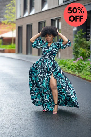 Nia Blue And Black Maxi Dress Dresses