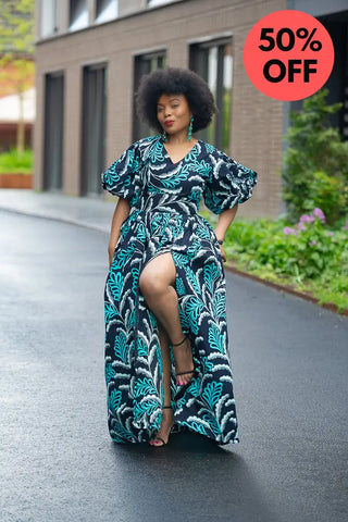 Nia Blue And Black Maxi Dress Dresses