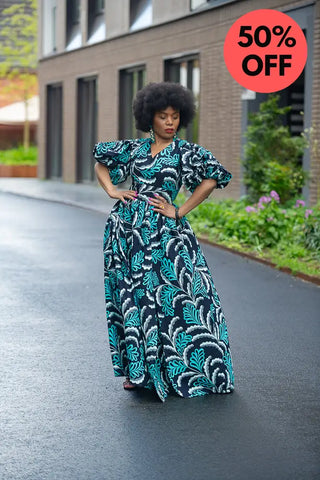 Nia Blue And Black Maxi Dress Dresses