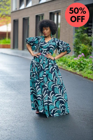 Nia Blue And Black Maxi Dress Dresses