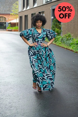 Nia Blue And Black Maxi Dress Dresses