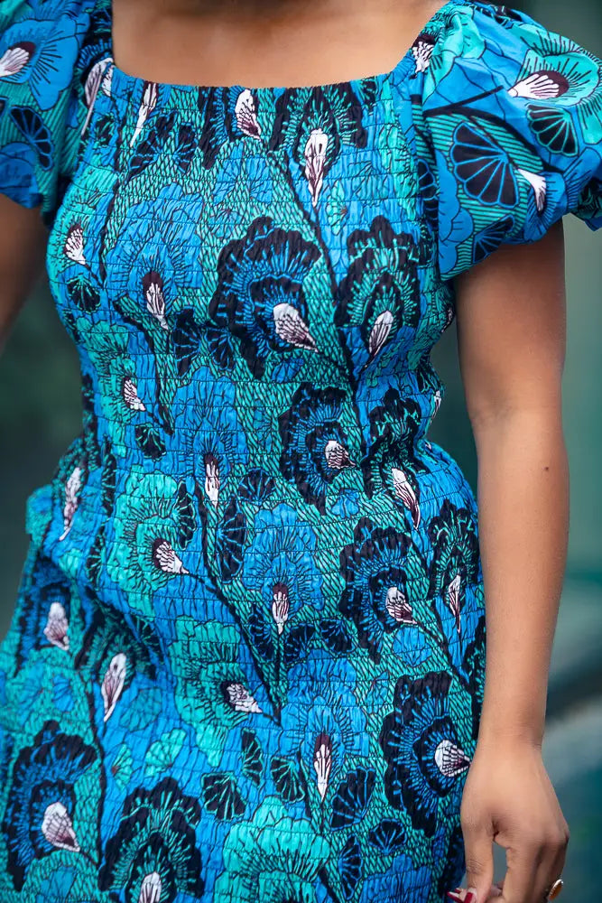 Nomfundo Blue Midi Smocked Dress