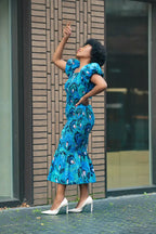Nomfundo Blue Midi Smocked Dress