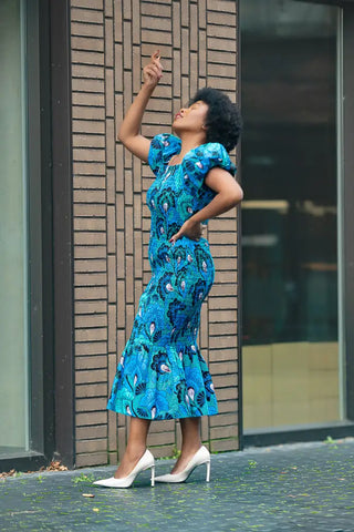 Nomfundo Blue Midi Smocked Dress