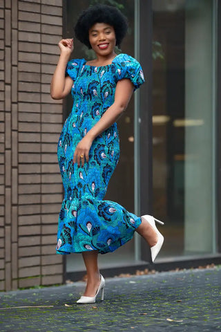 Nomfundo Blue Midi Smocked Dress