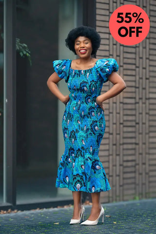 Nomfundo Blue Midi Smocked Dress