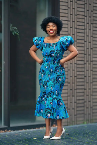 Nomfundo Blue Midi Smocked Dress