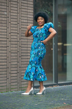 Nomfundo Blue Midi Smocked Dress