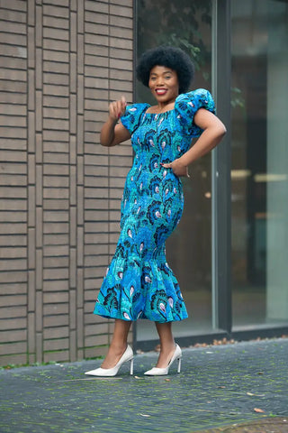 Nomfundo Blue Midi Smocked Dress