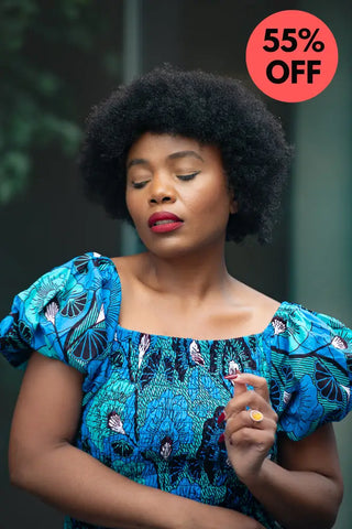 Nomfundo Blue Midi Smocked Dress