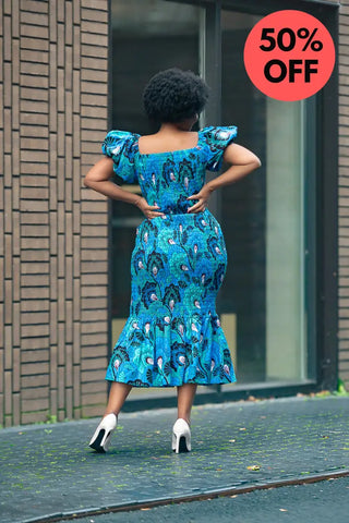 Nomfundo Blue Midi Smocked Dress