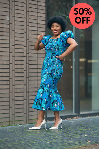 Nomfundo Blue Midi Smocked Dress