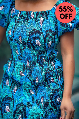 Nomfundo Blue Midi Smocked Dress