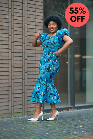 Nomfundo Blue Midi Smocked Dress