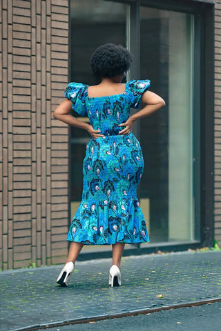 Nomfundo Blue Midi Smocked Dress