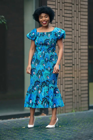 Nomfundo Blue Midi Smocked Dress