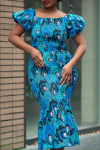 Nomfundo Blue Midi Smocked Dress
