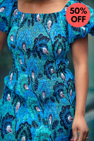 Nomfundo Blue Midi Smocked Dress