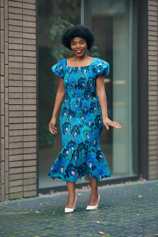 Nomfundo Blue Midi Smocked Dress