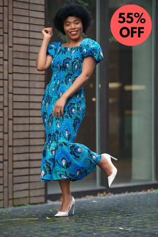 Nomfundo Blue Midi Smocked Dress