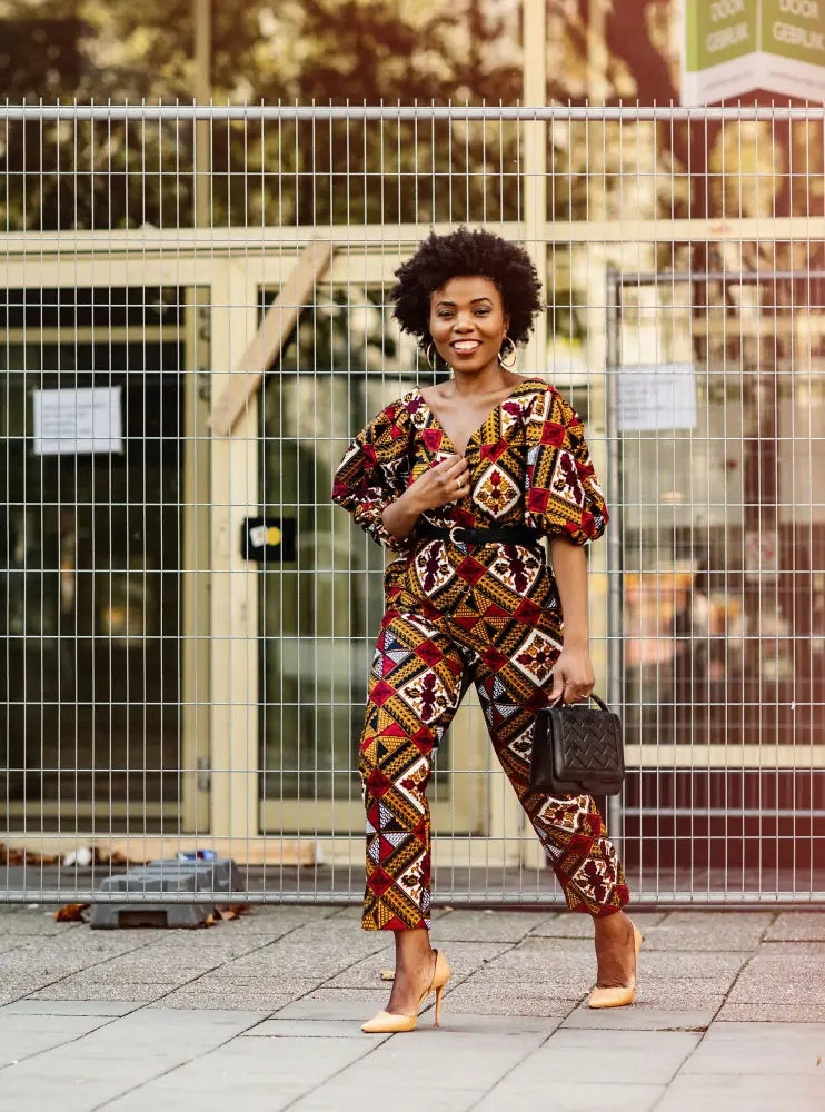 ODETTE AFRICAN PRINT POWER SLEEVE OFF SHOULDER JUMPSUIT
