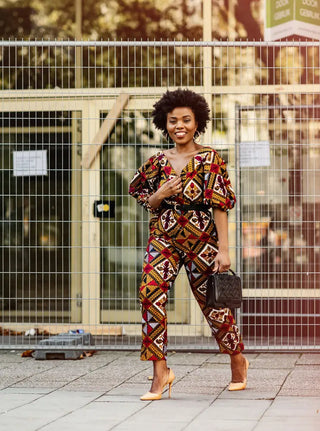 ODETTE AFRICAN PRINT POWER SLEEVE OFF SHOULDER JUMPSUIT