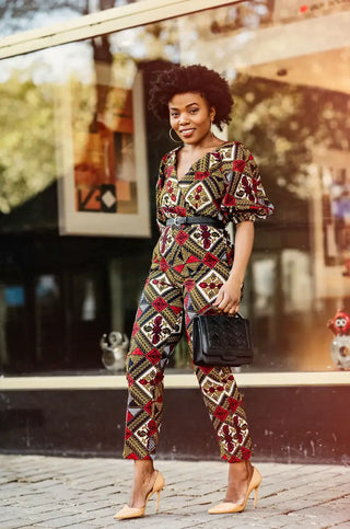 ODETTE AFRICAN PRINT POWER SLEEVE OFF SHOULDER JUMPSUIT