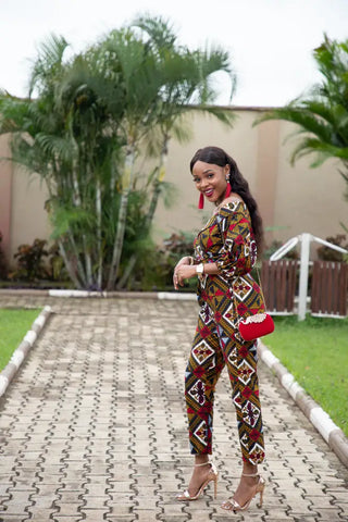 ODETTE AFRICAN PRINT POWER SLEEVE OFF SHOULDER JUMPSUIT