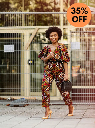 ODETTE AFRICAN PRINT POWER SLEEVE OFF SHOULDER JUMPSUIT