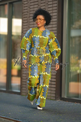 Olivia Lime And Blue Jumpsuit
