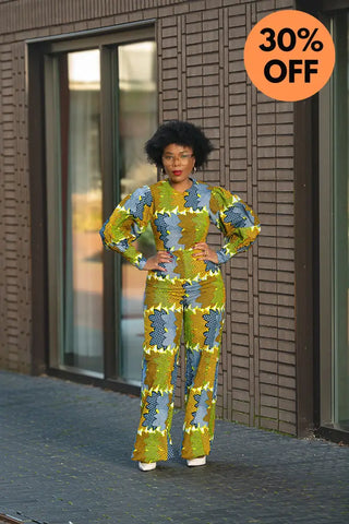 Olivia Lime And Blue Jumpsuit