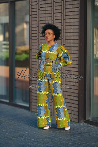 Olivia Lime And Blue Jumpsuit