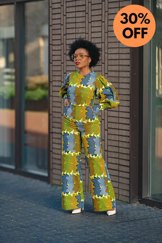 Olivia Lime And Blue Jumpsuit