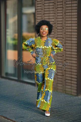Olivia Lime And Blue Jumpsuit