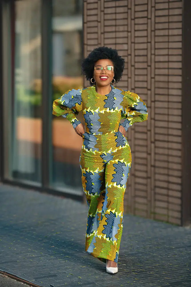 Olivia Lime And Blue Jumpsuit