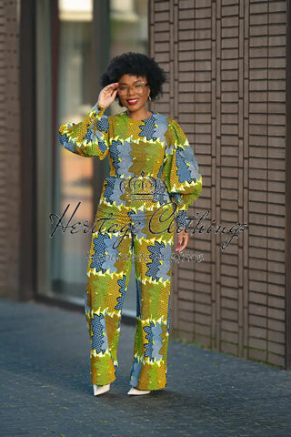 Olivia Lime And Blue Jumpsuit