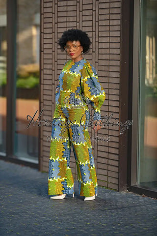 Olivia Lime And Blue Jumpsuit