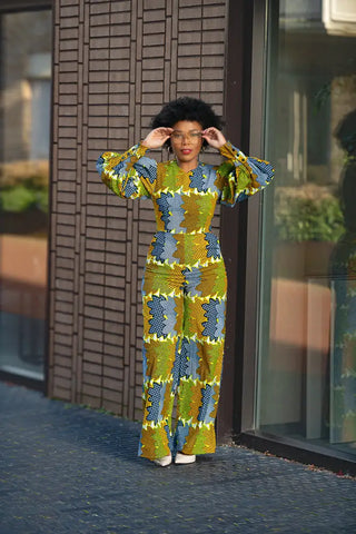 Olivia Lime And Blue Jumpsuit