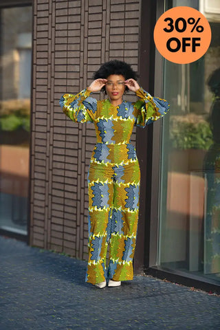 Olivia Lime And Blue Jumpsuit