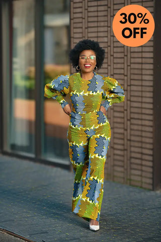 Olivia Lime And Blue Jumpsuit