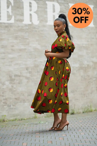 OLORI BROWN AND YELLOW DRESS Women’s Dress