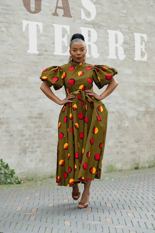 OLORI BROWN AND YELLOW DRESS Women’s Dress