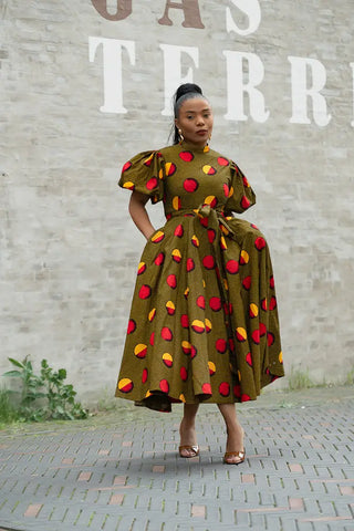 OLORI BROWN AND YELLOW DRESS Women’s Dress