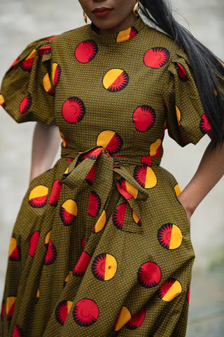 OLORI BROWN AND YELLOW DRESS Women’s Dress