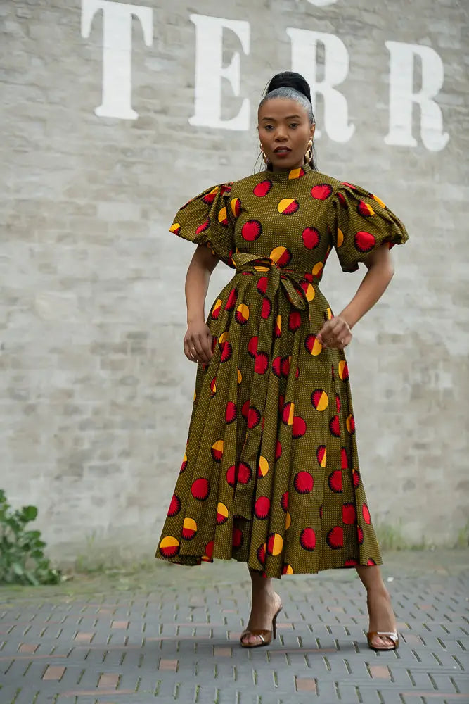 OLORI BROWN AND YELLOW DRESS Women’s Dress